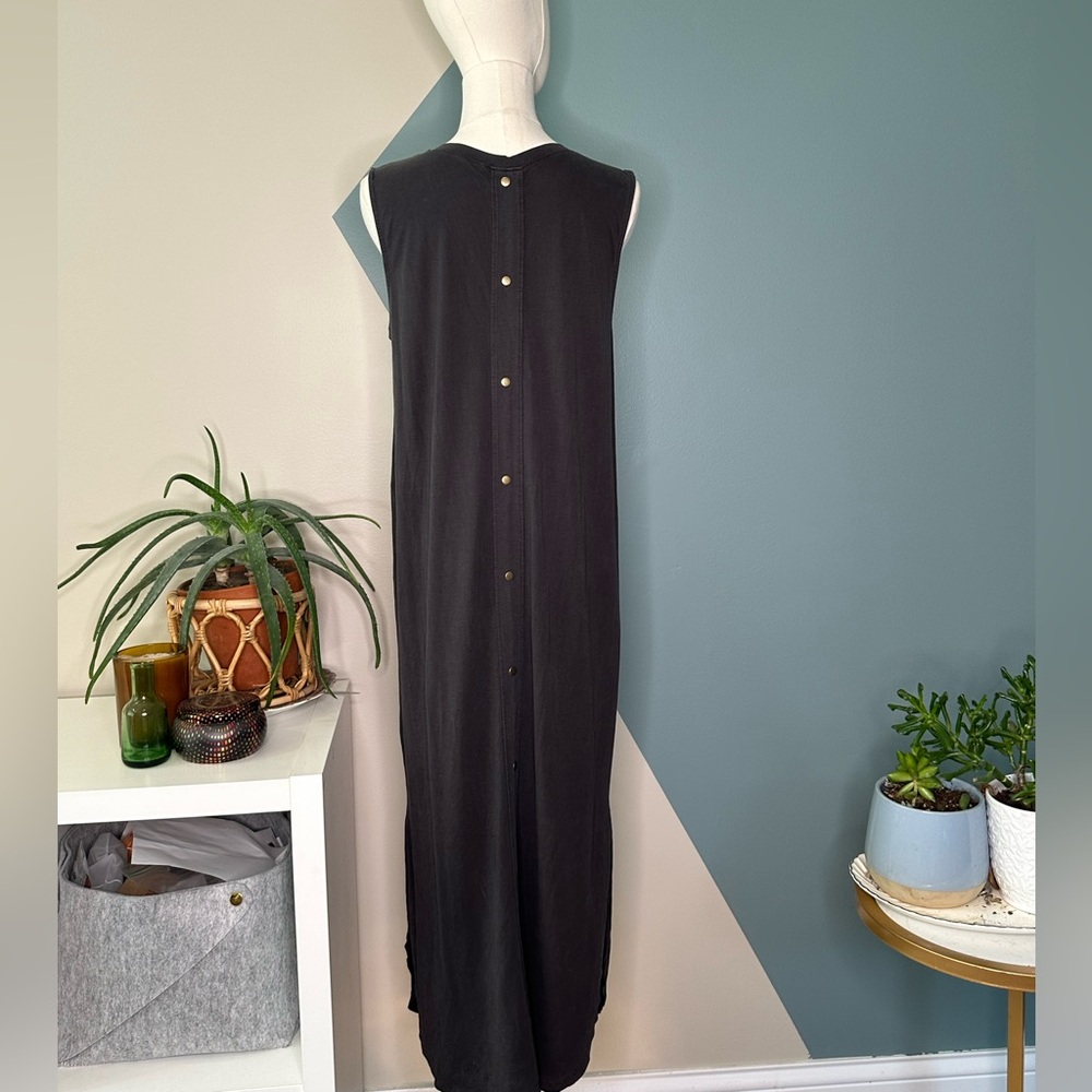 PROJECT SOCIAL T Charcoal Gray Sleeveless Cotton Maxi Dress Snap Back Raw Edge L - Picture 2 of 12